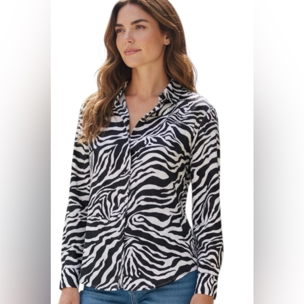 jones new york, zebra print blouse, size: 2x, 100%Linen